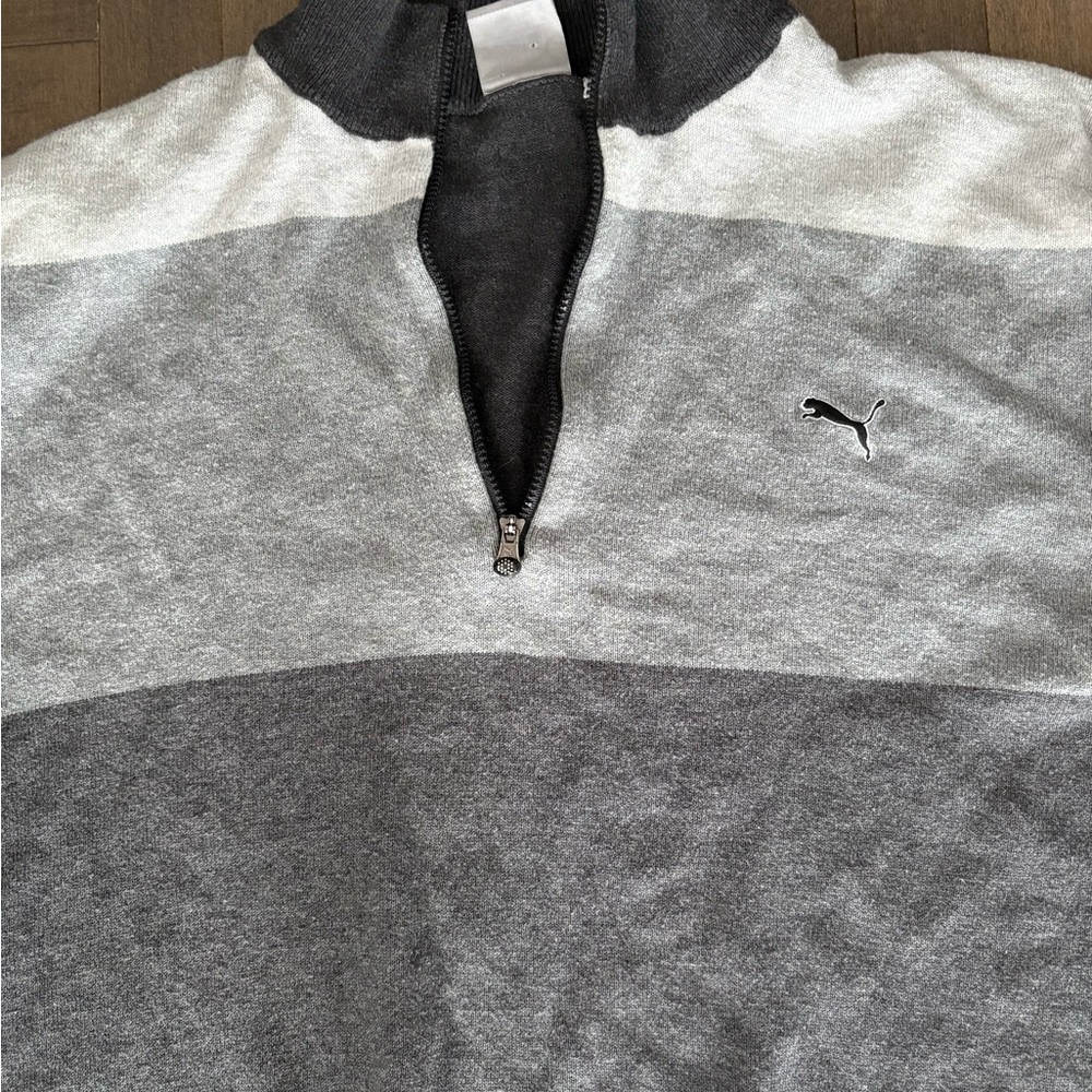 FITS LIKE L - Puma Men's Gray Striped Sweater - Picture 3 of 8